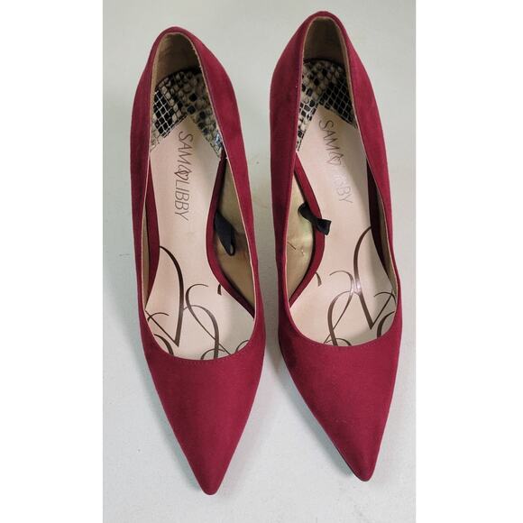 Sam & Libby Shoes Womens Size 8.5 Velvet Red Heels Sexy Flirty Holiday Heels - Picture 4 of 10